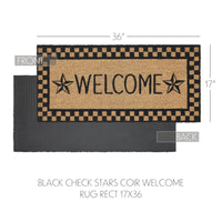 Black Check Stars Coir Welcome Rug Rect 17x36 **BACKORDERED UNTIL MARCH 2025**