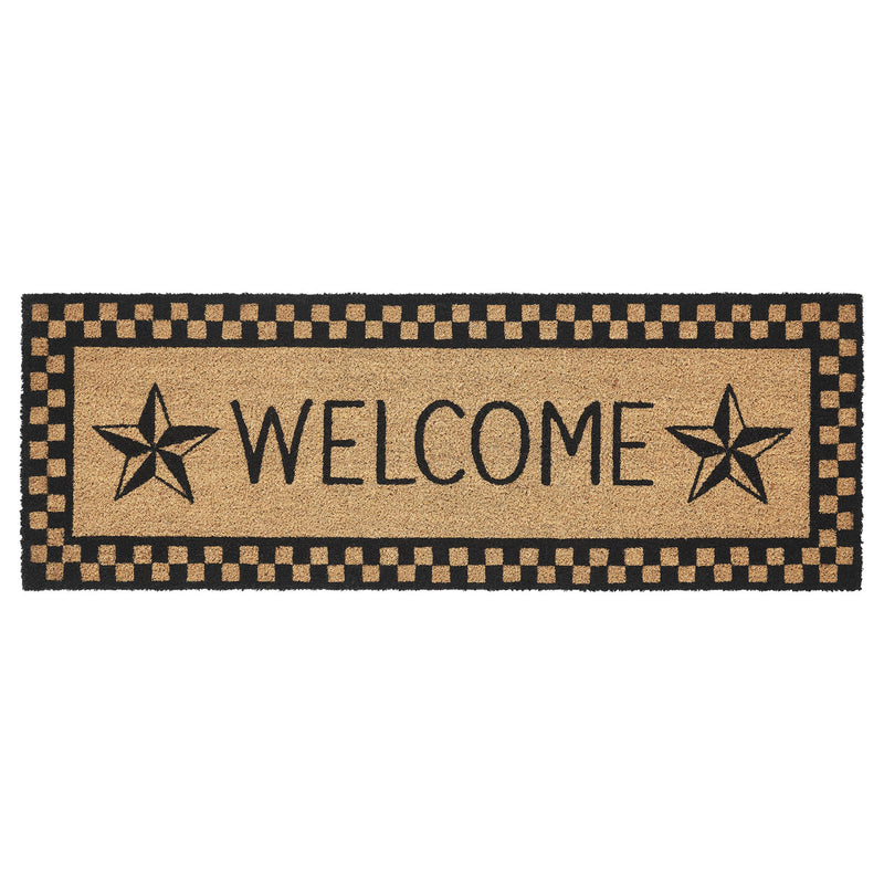 Black Check Stars Coir Welcome Rug Rect 17x48 **BACKORDERED UNTIL MARCH 2025**