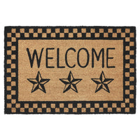 Black Check Stars Coir Welcome Rug Rect 20x30 **BACKORDERED UNTIL MARCH 2025**