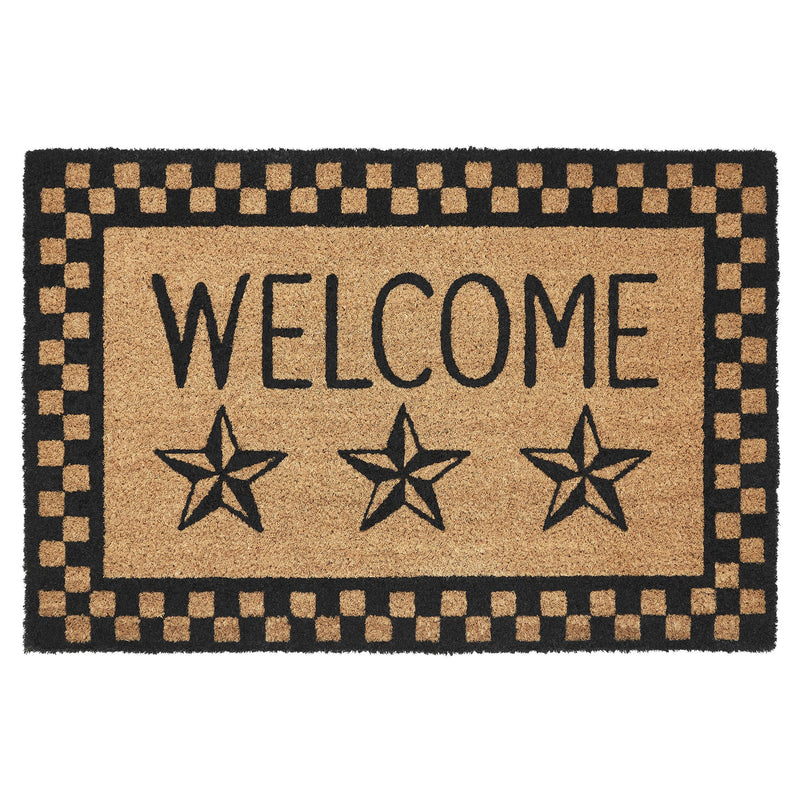 Black Check Stars Coir Welcome Rug Rect 20x30 **BACKORDERED UNTIL MARCH 2025**