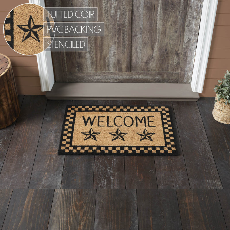 Black Check Stars Coir Welcome Rug Rect 20x30 **BACKORDERED UNTIL MARCH 2025**