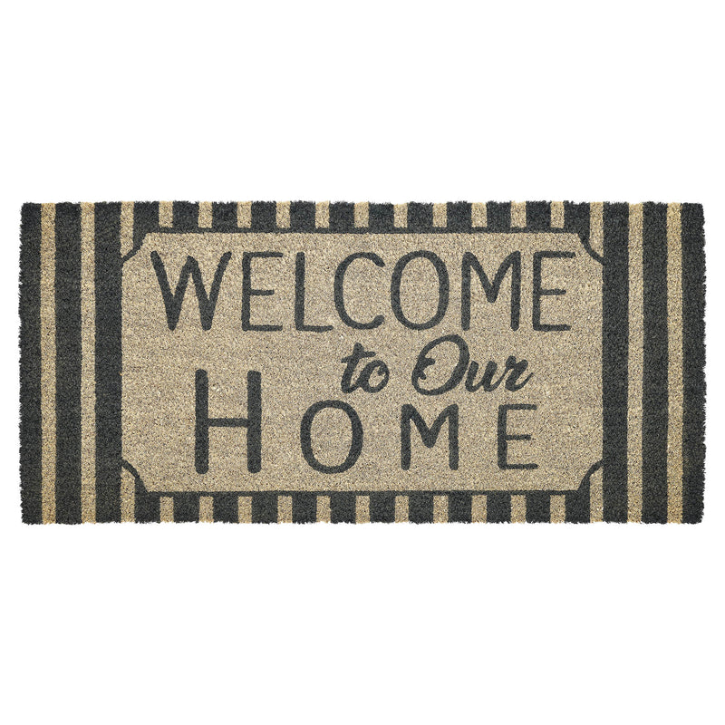 Welcome To Our Home Charcoal Stripes Coir Rug Rect 17x36 **BACKORDERED UNTIL MARCH 2025**