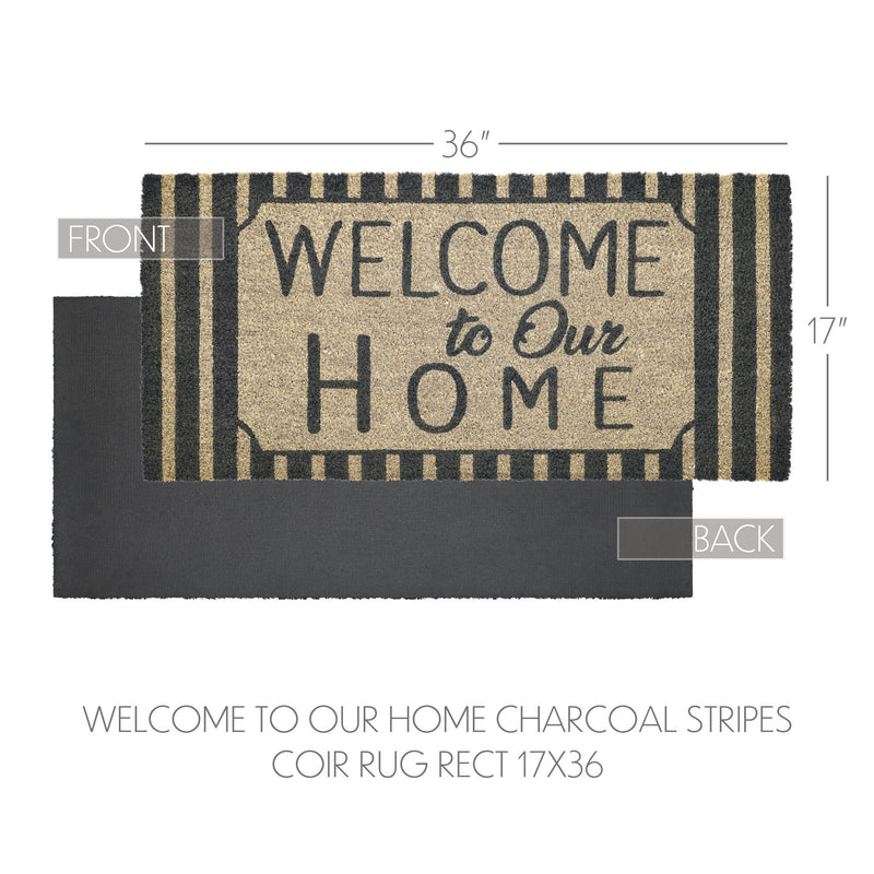 Welcome To Our Home Charcoal Stripes Coir Rug Rect 17x36 **BACKORDERED UNTIL MARCH 2025**