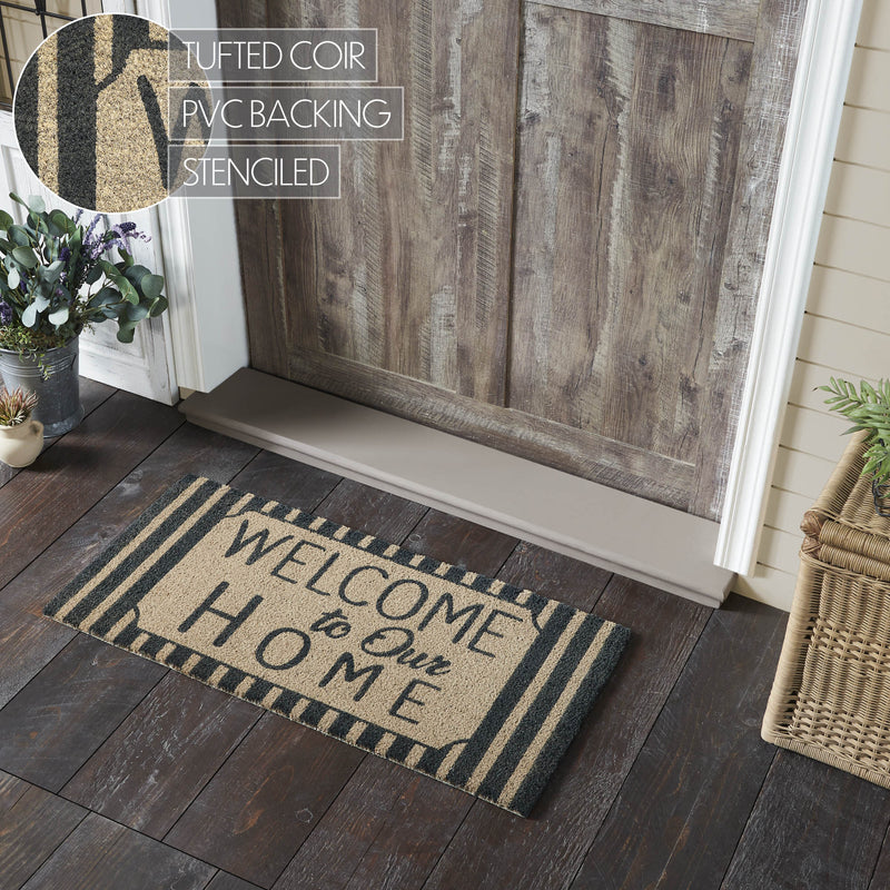 Welcome To Our Home Charcoal Stripes Coir Rug Rect 17x36 **BACKORDERED UNTIL MARCH 2025**