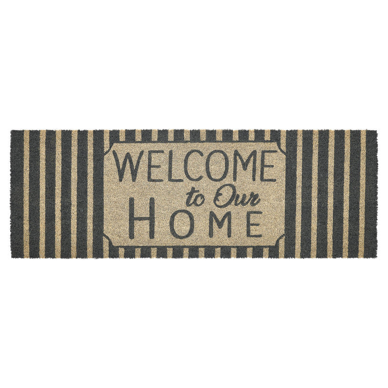 Welcome To Our Home Charcoal Stripes Coir Rug Rect 17x48 **BACKORDERED UNTIL MARCH 2025**