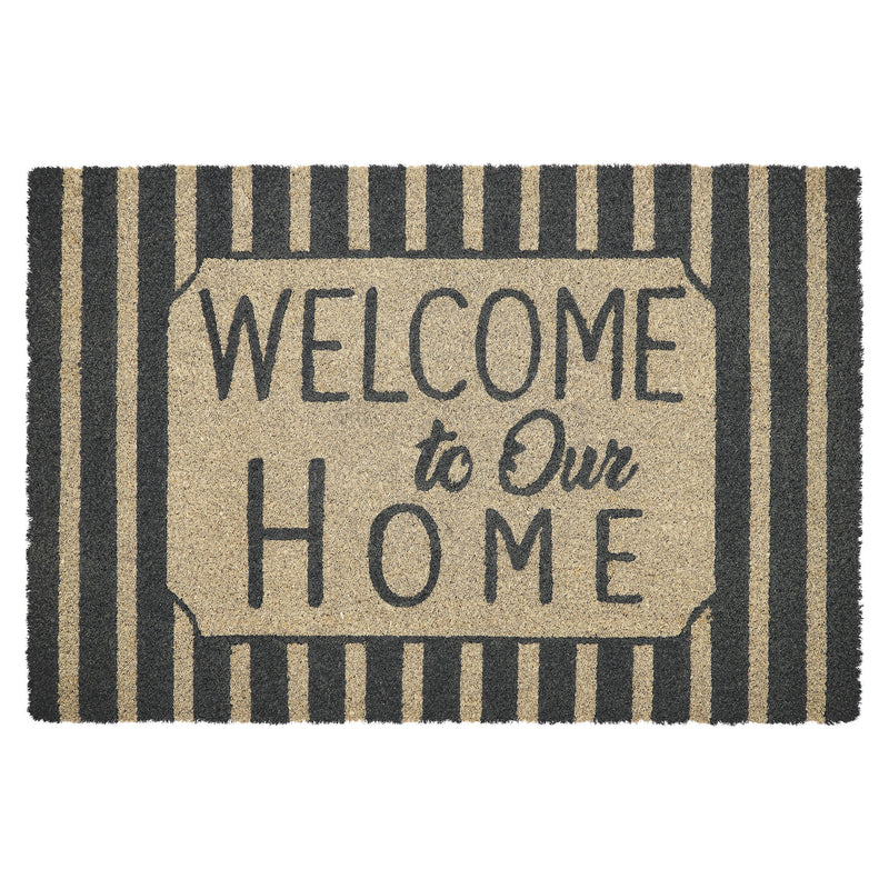 Welcome To Our Home Charcoal Stripes Coir Rug Rect 20x30 **BACKORDERED UNTIL MARCH 2025**