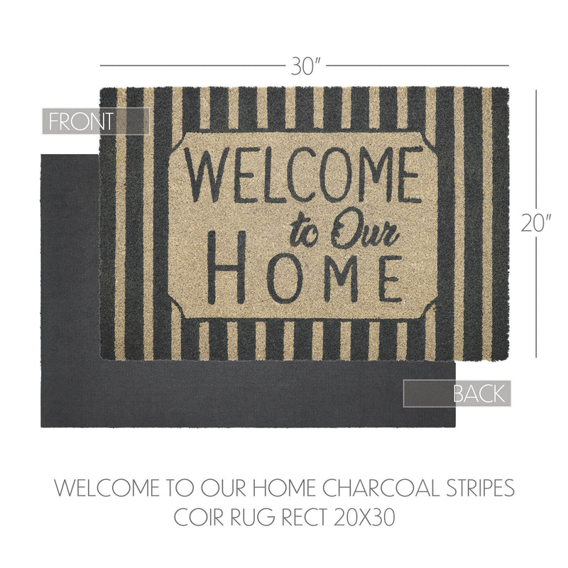 Welcome To Our Home Charcoal Stripes Coir Rug Rect 20x30 **BACKORDERED UNTIL MARCH 2025**