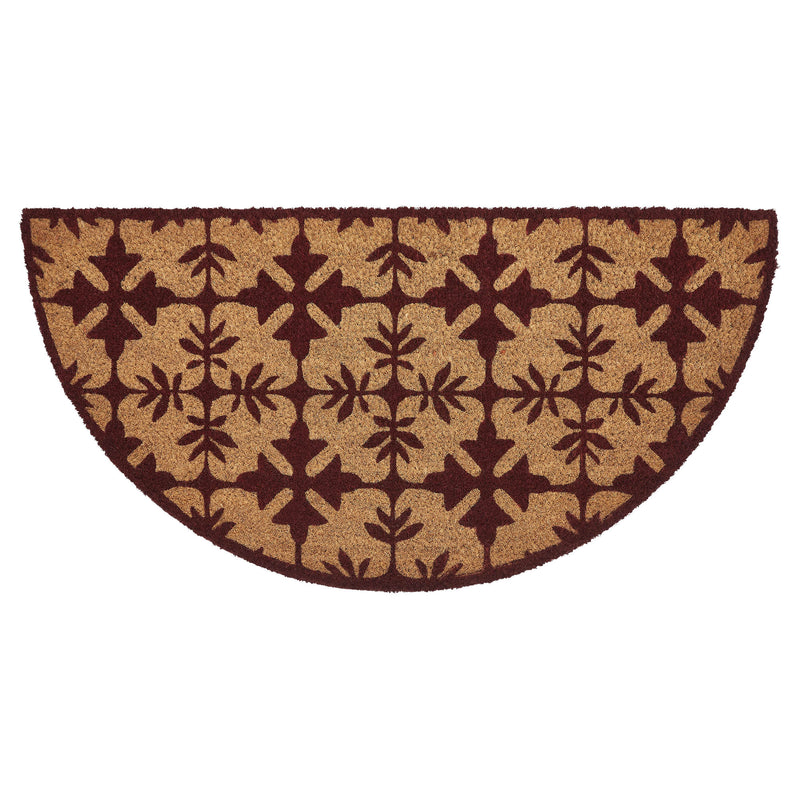 Charleston Mosaic Burgundy Coir Rug Half Circle 16.5x33 **BACKORDERED UNTIL MARCH 2025**