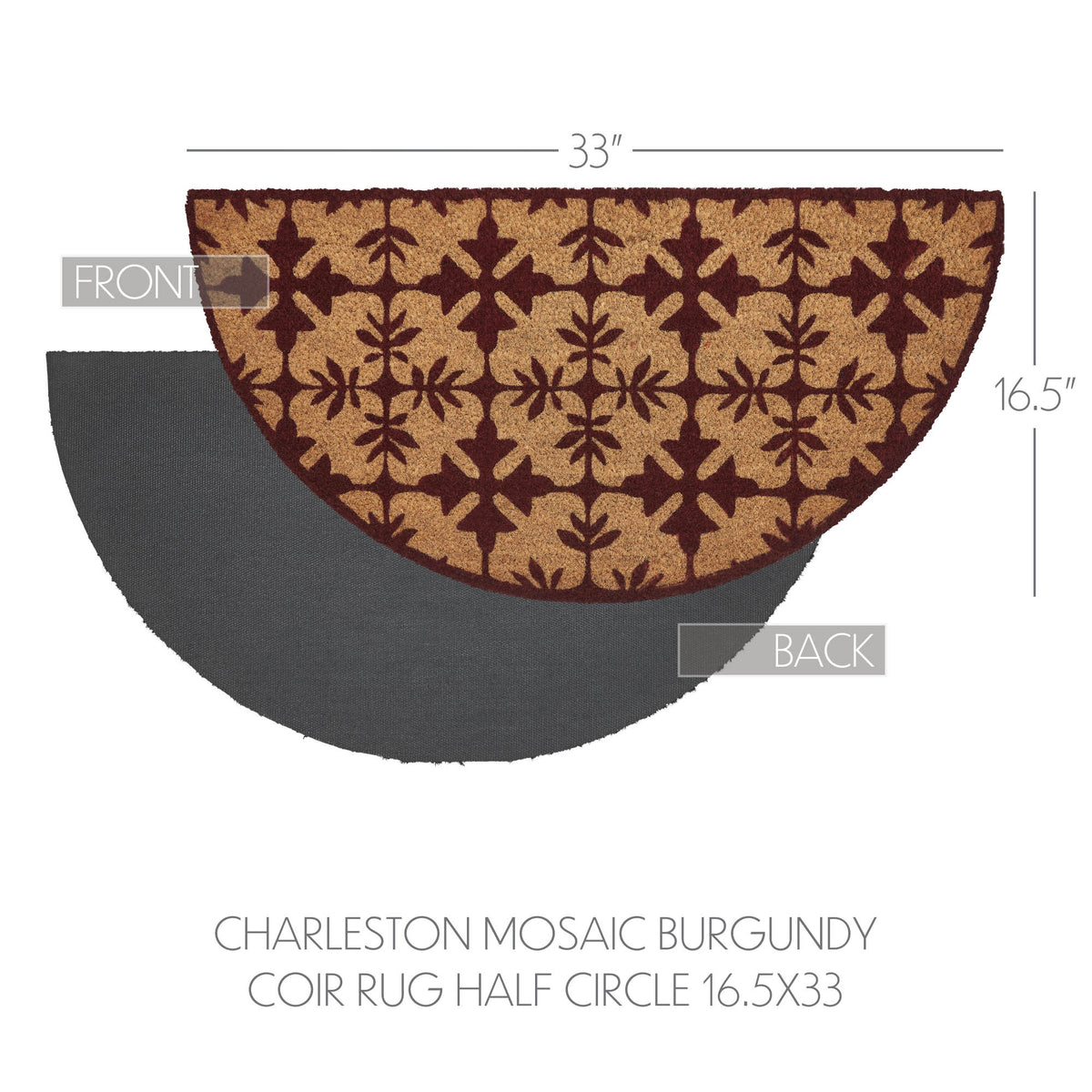 Half Circle Rustic Rugs Charleston Mosaic Burgundy Coir Rug Half Circle 16.5x33 – Beth's ...