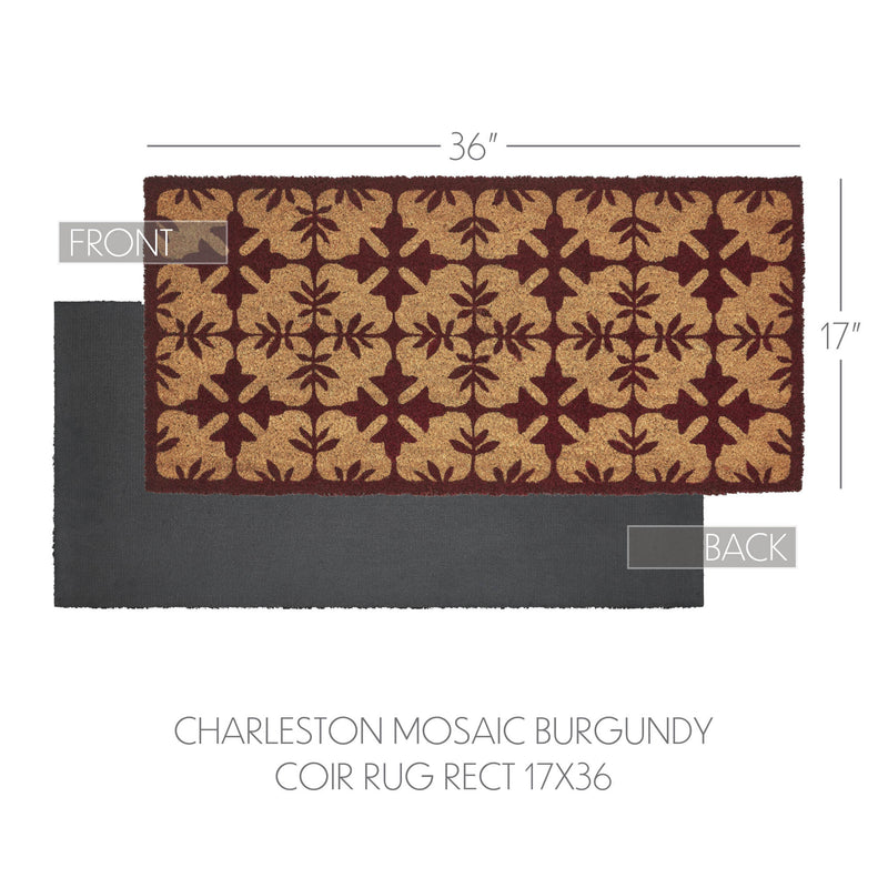 Charleston Mosaic Burgundy Coir Rug Rect 17x36 **BACKORDERED UNTIL MARCH 2025**