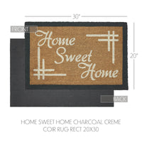 Home Sweet Home Charcoal Creme Coir Rug Rect 20x30 **BACKORDERED UNTIL MARCH 2025**