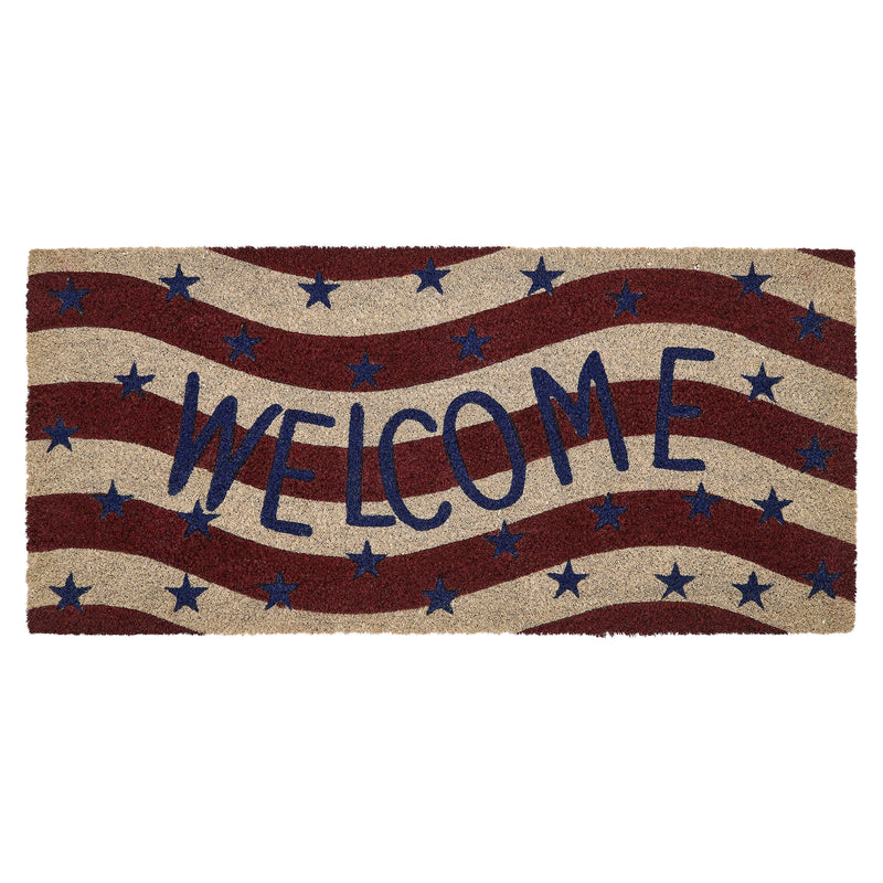 RWB Flag Stripes Coir Welcome Rug Rect 17x36 **BACKORDERED UNTIL MARCH 2025**