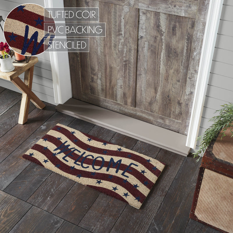 RWB Flag Stripes Coir Welcome Rug Rect 17x36 **BACKORDERED UNTIL MARCH 2025**