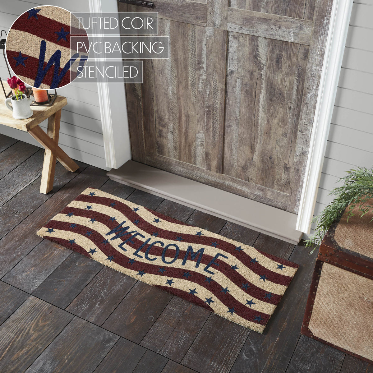 Runner Rug Welcome RWB Flag Stripes Coir Welcome Rug Rect 17x48 – Beth's Country Primitive ...