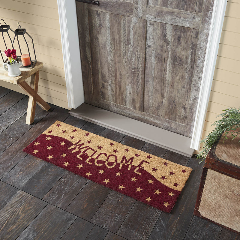 Greetings Rug Burgundy Tan Stars Coir Welcome Rug Rect 17x48 – Beth's Country ...