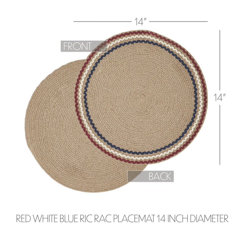 Red White Blue Ric Rac Placemat 14 Inch Diameter **BACKORDERED UNTIL MARCH 2025**