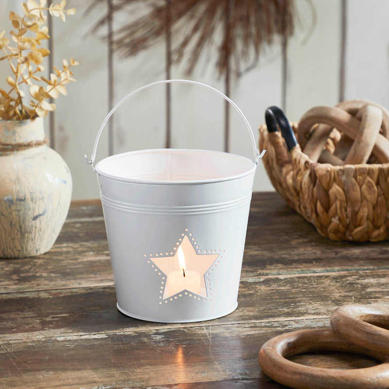 Metal Bucket w/ Star Cutout White 6x6.5x5