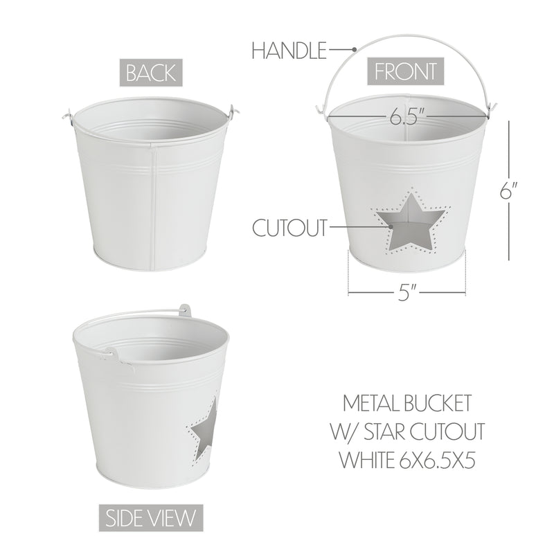 Metal Bucket w/ Star Cutout White 6x6.5x5 **BACKORDERED UNTIL MARCH 2025**