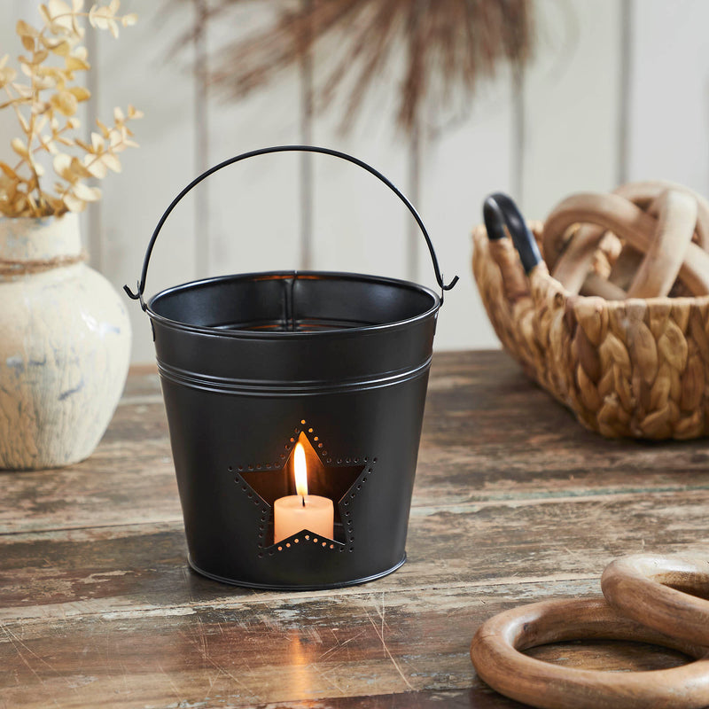 Metal Bucket w/ Star Cutout Black 6x6.5x5