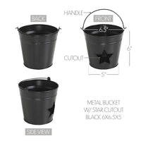 Metal Bucket w/ Star Cutout Black 6x6.5x5 **BACKORDERED UNTIL MARCH 2025**