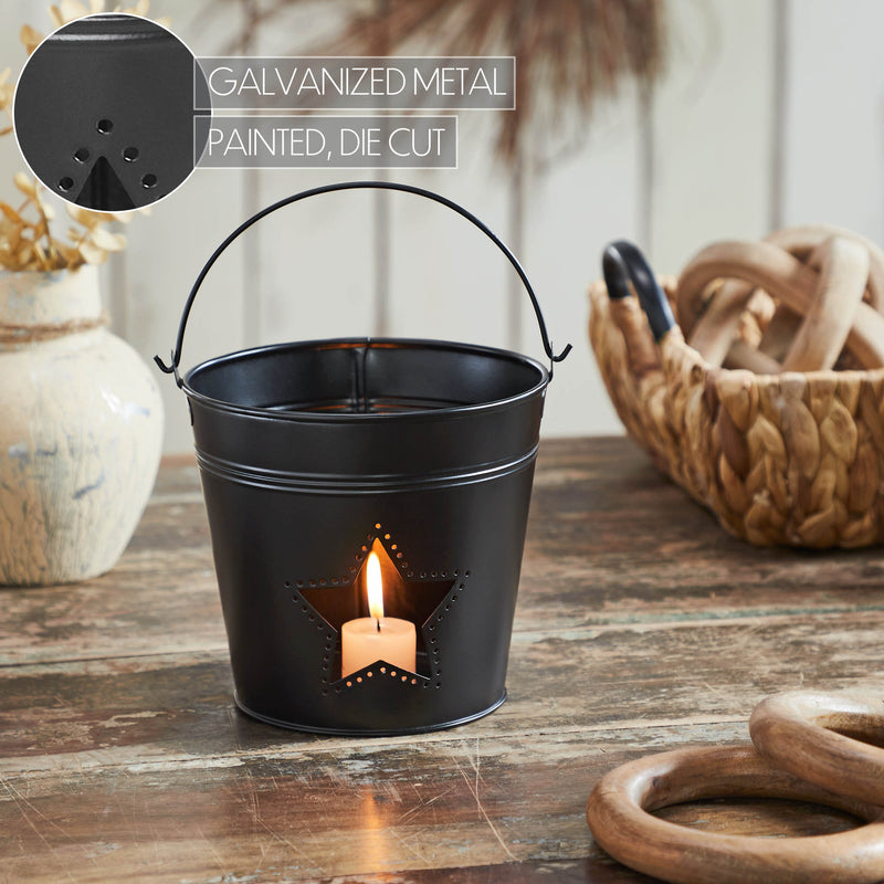 Metal Bucket w/ Star Cutout Black 6x6.5x5 **BACKORDERED UNTIL MARCH 2025**