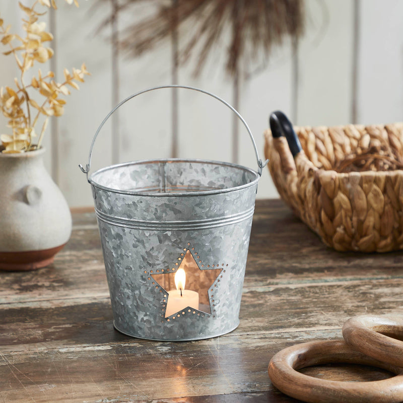 Metal Bucket w/ Star Cutout Galvanized 6x6.5x5