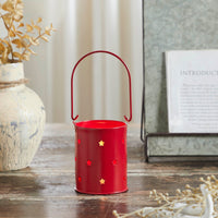 Votive Candle Holder w/ Stars Cutout Barn Red 3.75x3