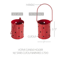 Votive Candle Holder w/ Stars Cutout Barn Red 3.75x3 **BACKORDERED UNTIL MARCH 2025**