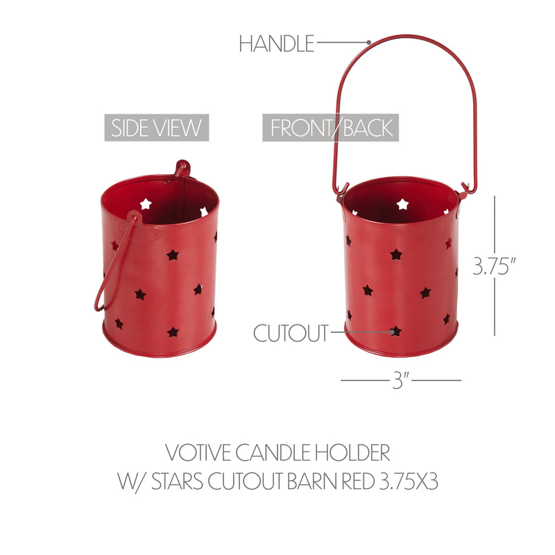 Votive Candle Holder w/ Stars Cutout Barn Red 3.75x3 **BACKORDERED UNTIL MARCH 2025**