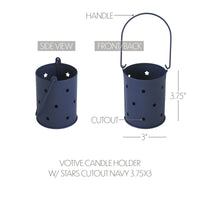 Votive Candle Holder w/ Stars Cutout Navy 3.75x3