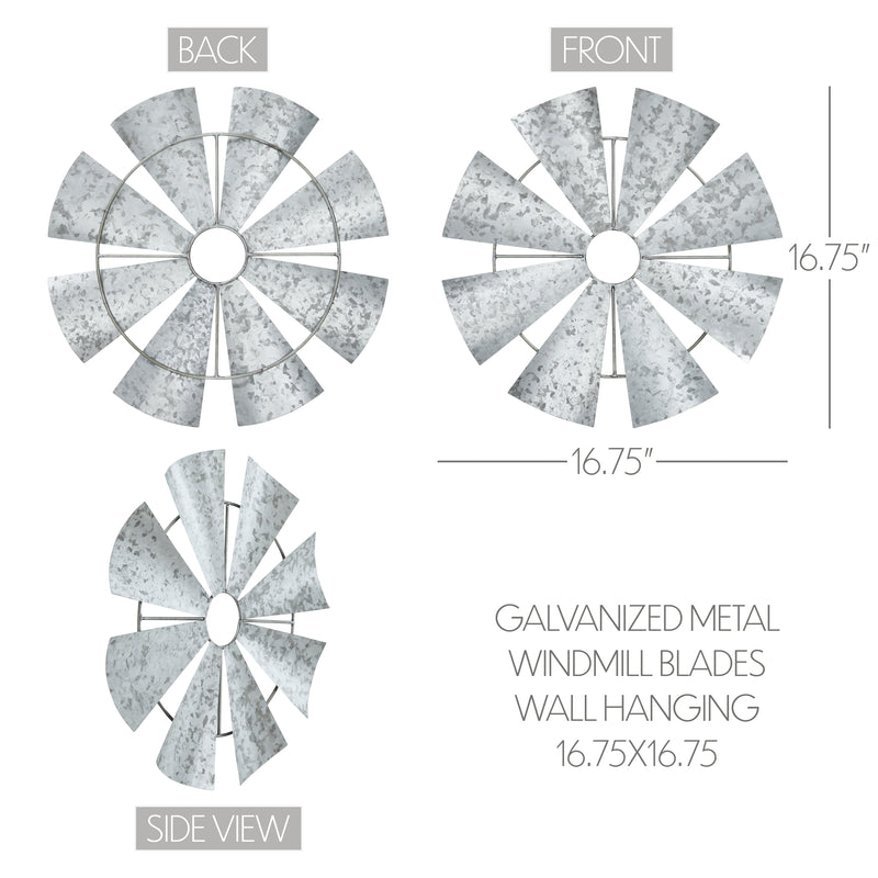 Galvanized Metal Windmill Blades Wall Hanging 16.75x16.75 **BACKORDERED UNTIL MARCH 2025**