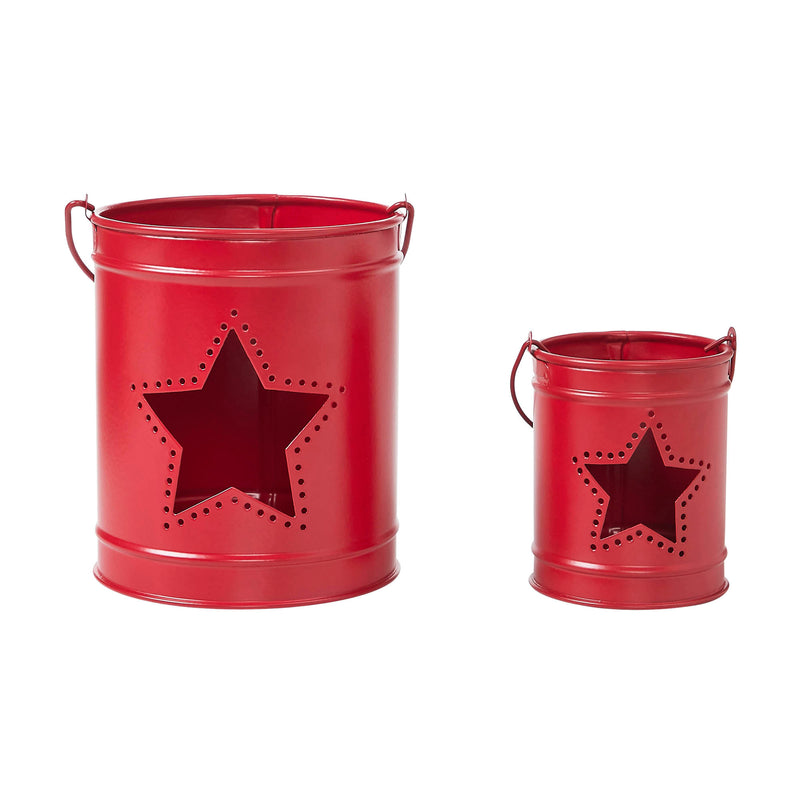 Votive Candle Holder w/ Star Cutout Barn Red Set of 2 Sizes **BACKORDERED UNTIL MARCH 2025**