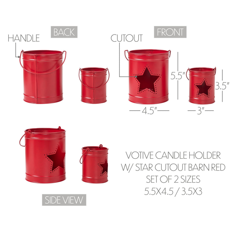 Votive Candle Holder w/ Star Cutout Barn Red Set of 2 Sizes **BACKORDERED UNTIL MARCH 2025**