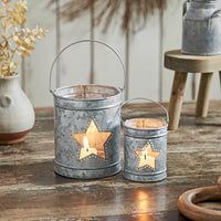 Votive Candle Holder w/ Star Cutout Galvanized Set of 2 Sizes