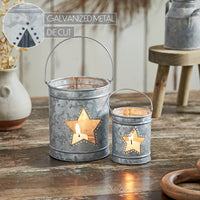 Votive Candle Holder w/ Star Cutout Galvanized Set of 2 Sizes **BACKORDERED UNTIL MARCH 2025**