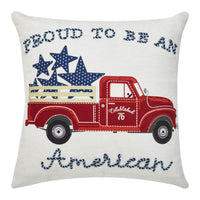 Proud To Be An American Blue Stars On Red Truck Pillow 18x18