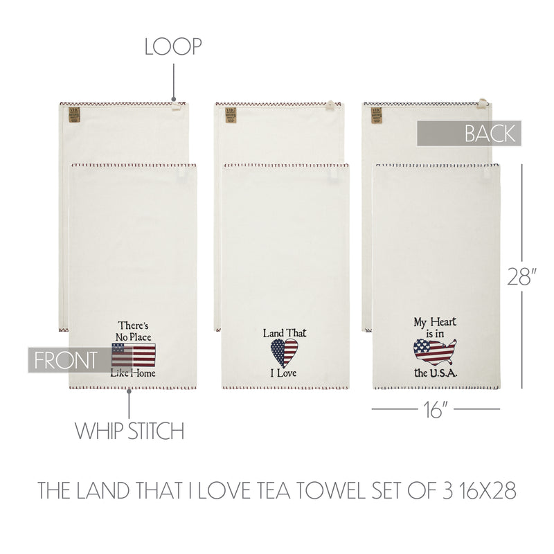 The Land That I Love Tea Towel Set of 3 16x28 **BACKORDERED UNTIL MARCH 2025**