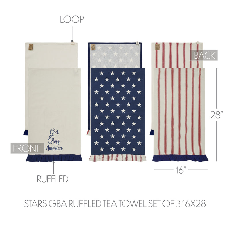 Hatteras Stars GBA Ruffled Tea Towel Set of 3 16x28 **BACKORDERED UNTIL MARCH 2025**