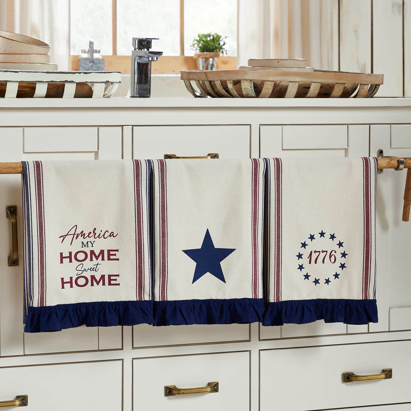 Celebration America My Sweet Home Ruffled Tea Towel Set of 3 16x28