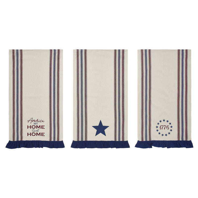 Celebration America My Sweet Home Ruffled Tea Towel Set of 3 16x28 **BACKORDERED UNTIL MARCH 2025**