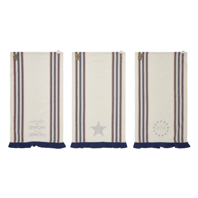 Celebration America My Sweet Home Ruffled Tea Towel Set of 3 16x28 **BACKORDERED UNTIL MARCH 2025**