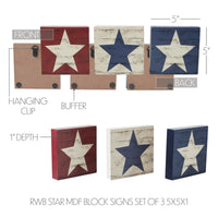 RWB Star MDF Block Signs Set of 3 5x5x1