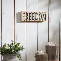 FREEDOM w/ Red Stars On Creme MDF Block Sign 4x11x1 **BACKORDERED UNTIL MARCH 2025**