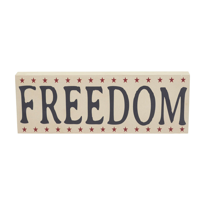 FREEDOM w/ Red Stars On Creme MDF Block Sign 4x11x1 **BACKORDERED UNTIL MARCH 2025**