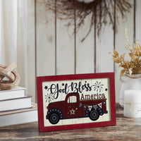 Shiplap God Bless America Red Truck Bunting & Fireworks MDF Wall Sign 8x12