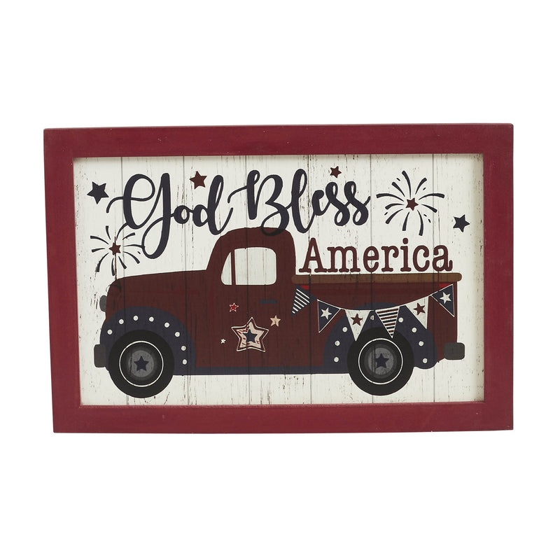 Shiplap God Bless America Red Truck Bunting & Fireworks MDF Wall Sign 8x12 **BACKORDERED UNTIL MARCH 2025**