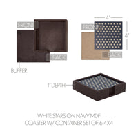 White Stars On Navy MDF Coaster w/ Container Set of 6 4x4 **BACKORDERED UNTIL MARCH 2025**