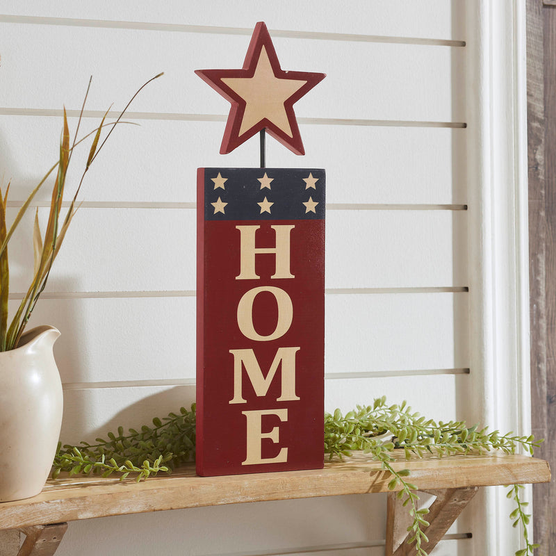 HOME w/ Star In Red Outline MDF Wall Hanging 16x5