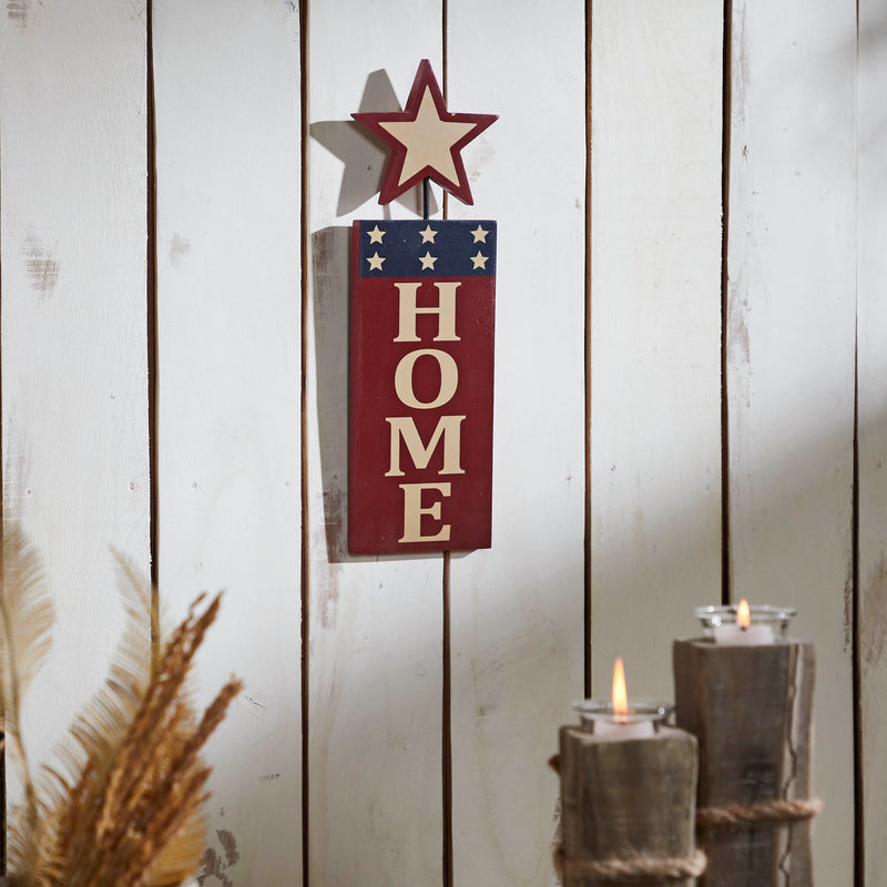 HOME w/ Star In Red Outline MDF Wall Hanging 16x5 **BACKORDERED UNTIL MARCH 2025**