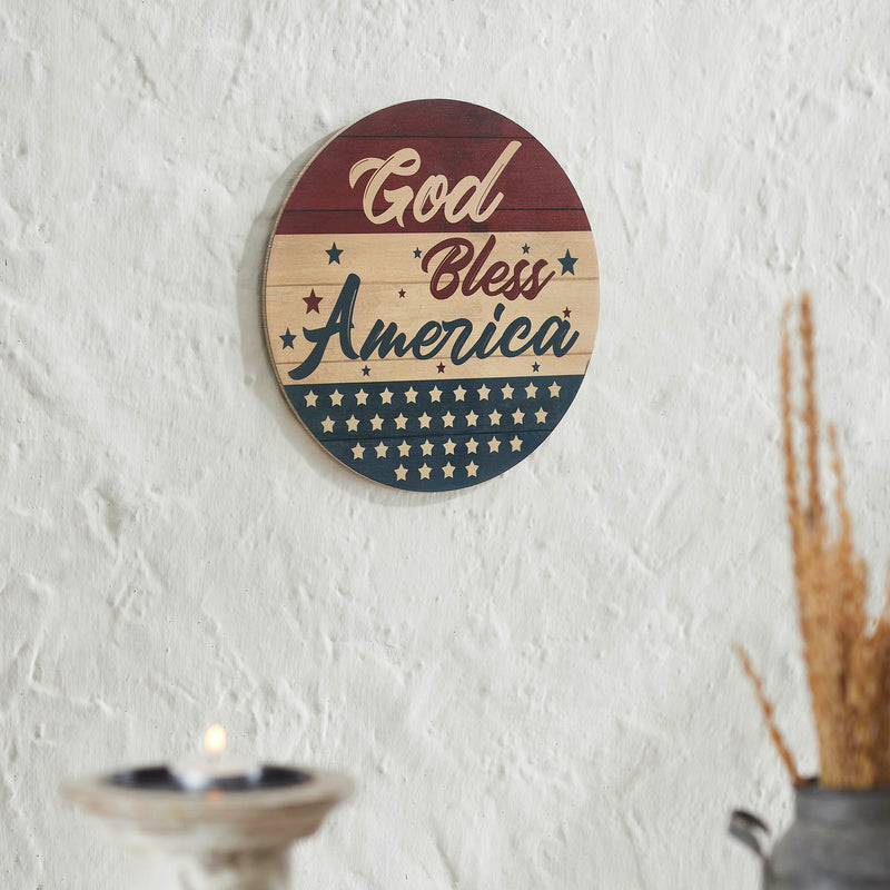 God Bless America Round MDF Wall Hanging 11 Inch Diameter